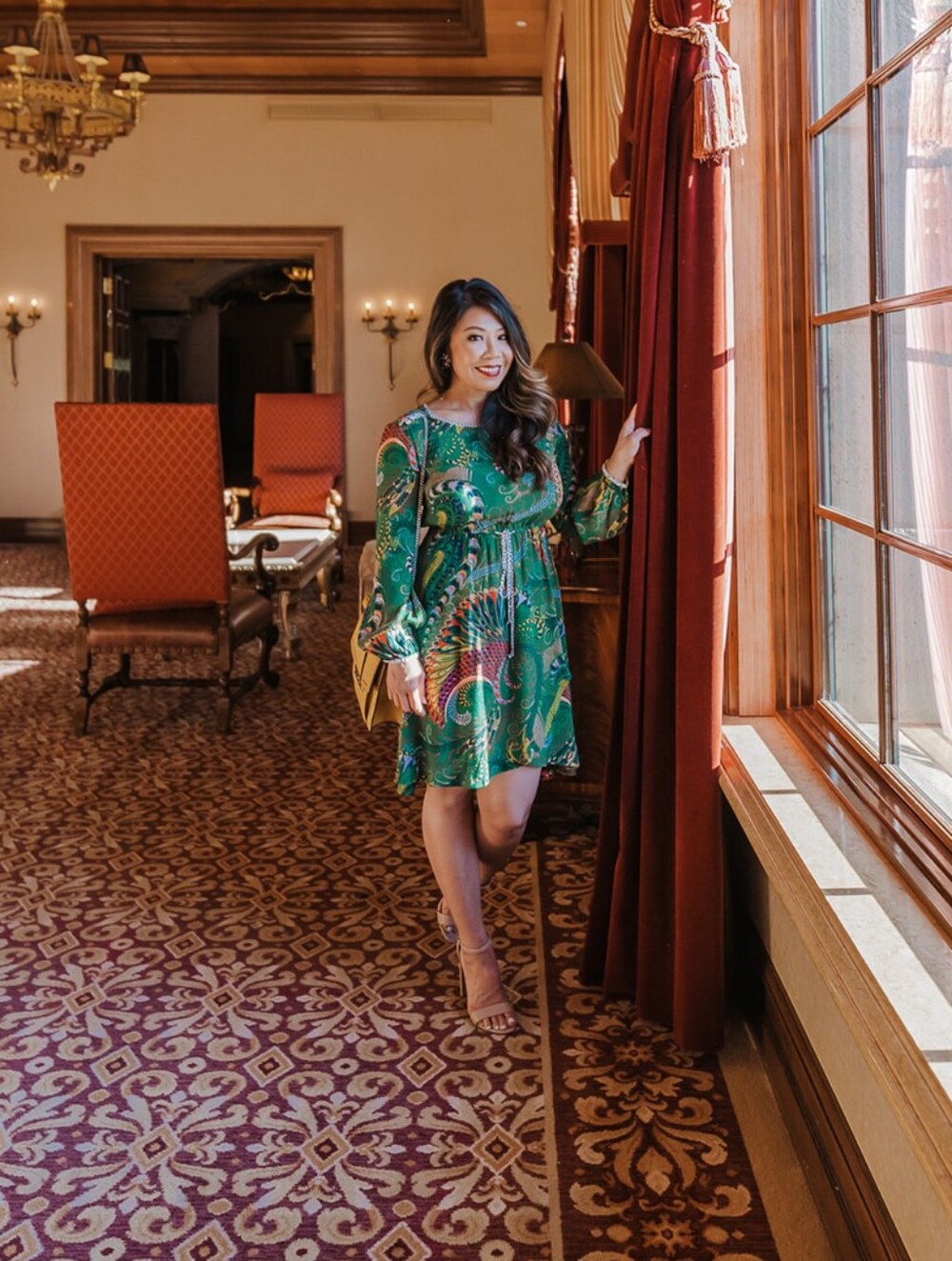 Anthropologie Green Paisley Long-Sleeve Mini Dress